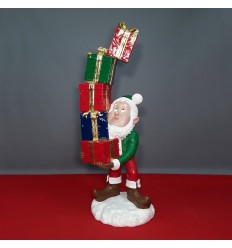 FIGURA ELFO NAVIDEÑO CON PILA DE REGALOS