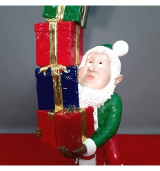 FIGURA ELFO NAVIDEÑO CON PILA DE REGALOS