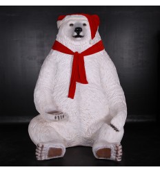 FIGURA GIGANTE OSO POLAR NAVIDEÑO SENTADO