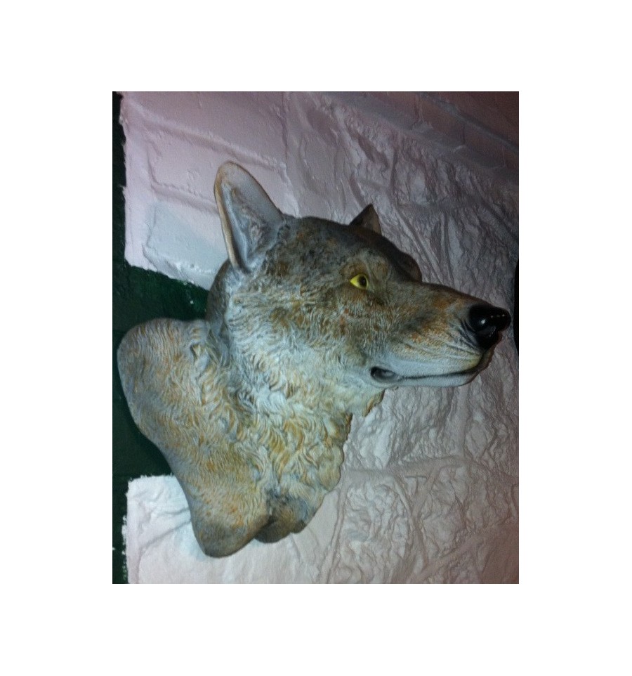CABEZA LOBO, replica cabeza de lobo para decorar,REPRODUCCION TROFEO DE LOBO  - Comprar figuras de resina Macocaya